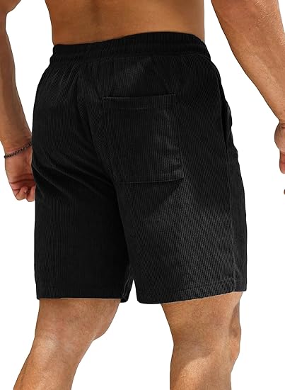 Men's Corduroy Shorts Casual Elastic Waist Drawstring Lightweight Summer Beach Shorts