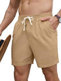 Mens 5 Inch Linen Shorts - Casual Elastic Waist Drawstring Summer Beach Shorts with Pocket